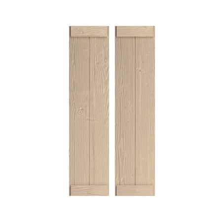 Rustic Two Board Joined Board-n-Batten Sandblasted Faux Wood Shutters W/End Batten, 11W X 66H